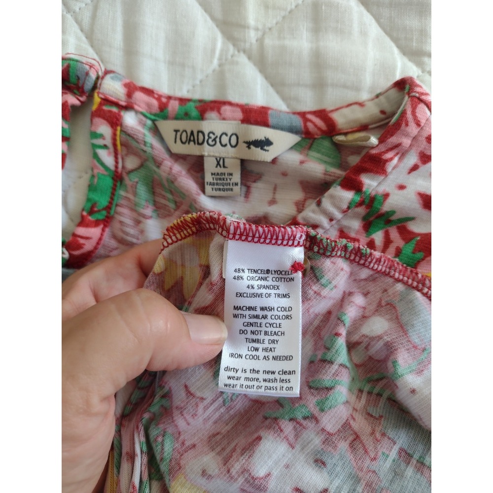 Toad & Co Laurel Dress Sz XL Red Pink Floral Tencel Lyocell Organic Cotton Short - Picture 6 of 6